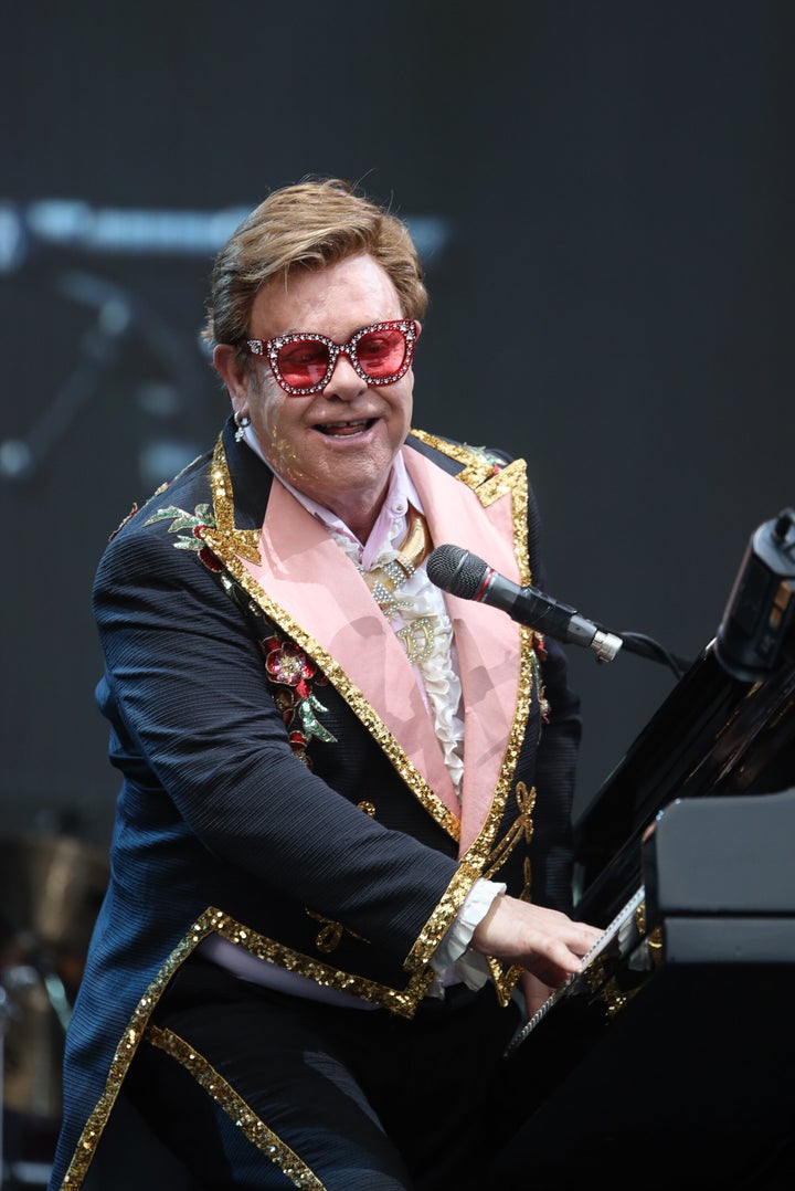 Elton John performs at Mt Smart Stadium on February 16, 2020 in Auckland, New Zealand. 