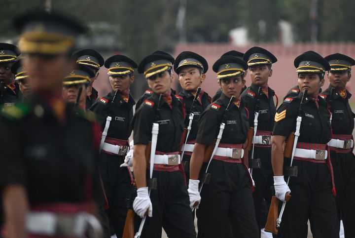 Indian women army cadets march during their graduation ceremony at the Officers Training Academy in Chennai on March 9, 2019. 