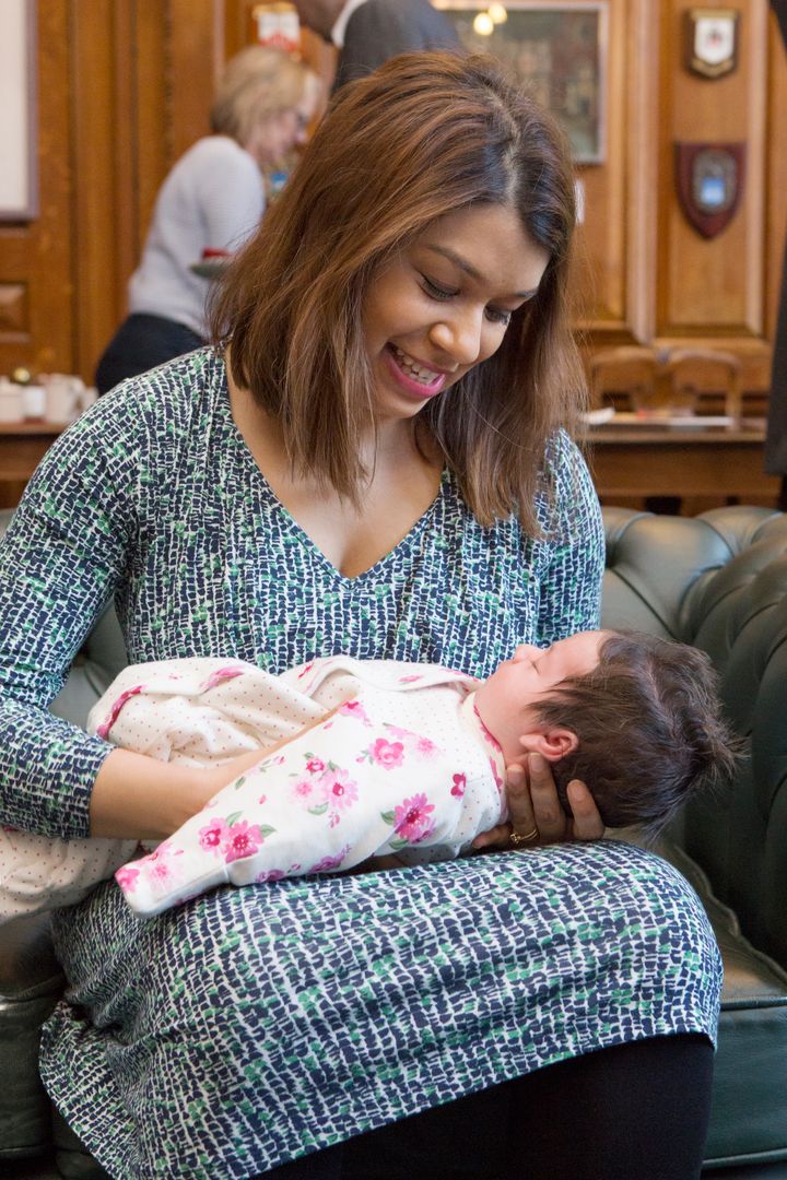 Labour MP for Hampstead and Kilburn Tulip Siddiq at the registration of her daughters birth at Camden town hall