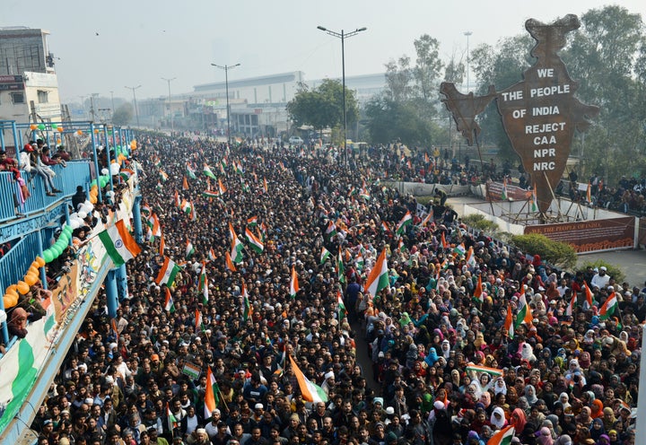 Anti-CAA protesters celebrating the 71st Republic Day at Shaheen Bagh in New Delhi.