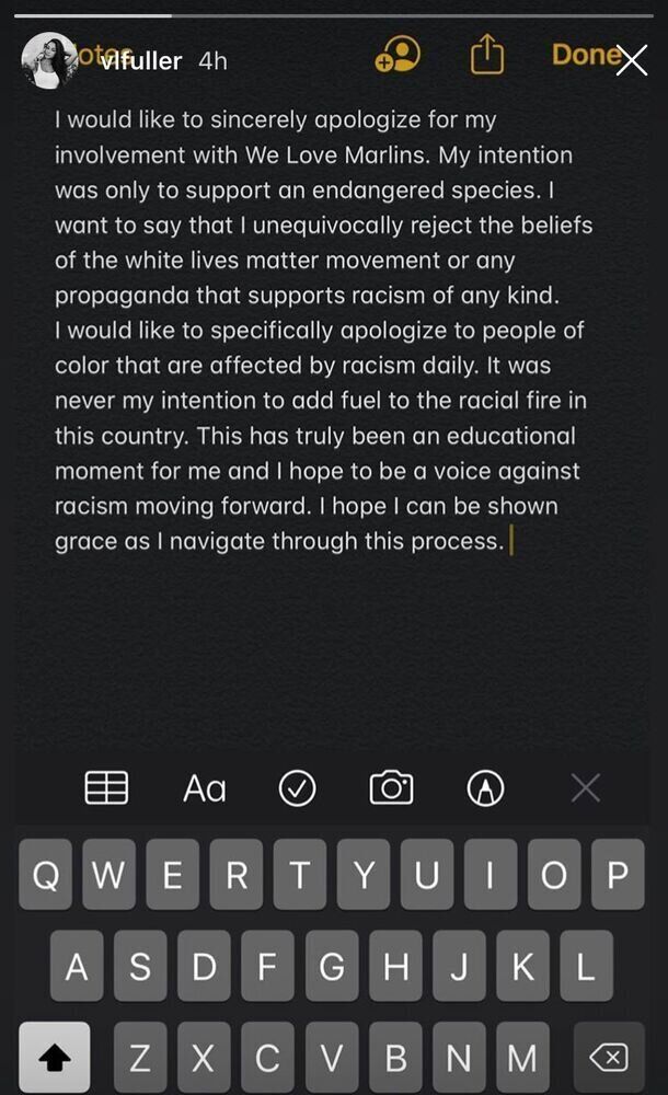 Victoria Fuller instagram apology