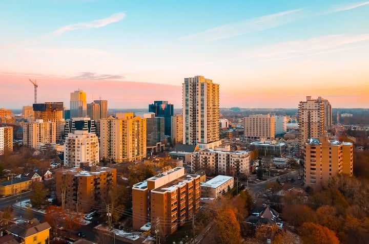 An aerial view of apartment buildings in London, Ont. The city has seen some of the fastest rental rate growth in Canada over the past year.