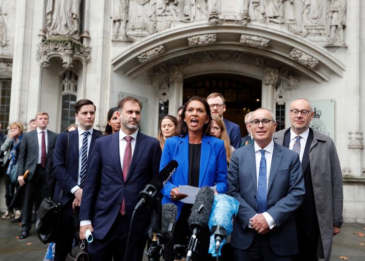 Anti-Brexit campaigner Gina Miller speaks outside the Supreme Court in London after it made its decision on the legality of Boris Johnson's five-week suspension of parliament.