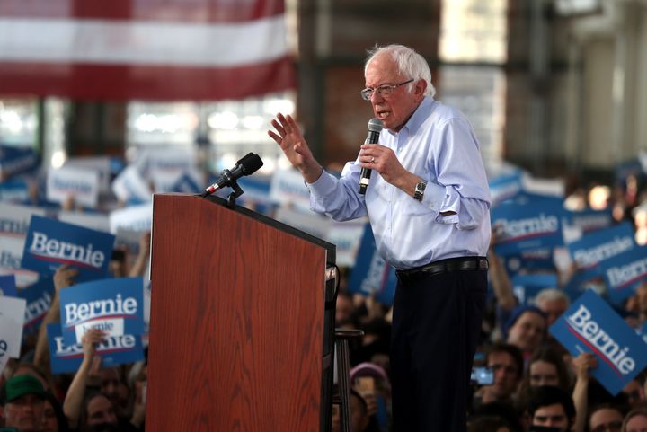 Democratic presidential candidate Bernie Sanders speaks during a campaign event on Feb. 17, 2020, in Richmond, California, ahead of the state's Democratic presidential primary on March 3rd. 