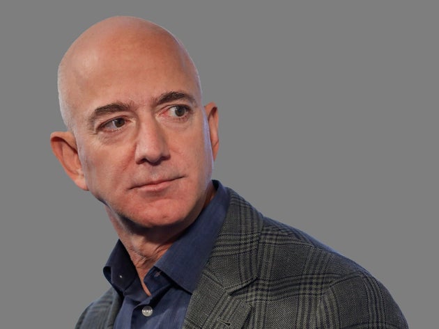 Jeff Bezos headshot, Amazon founder and CEO, graphic element on