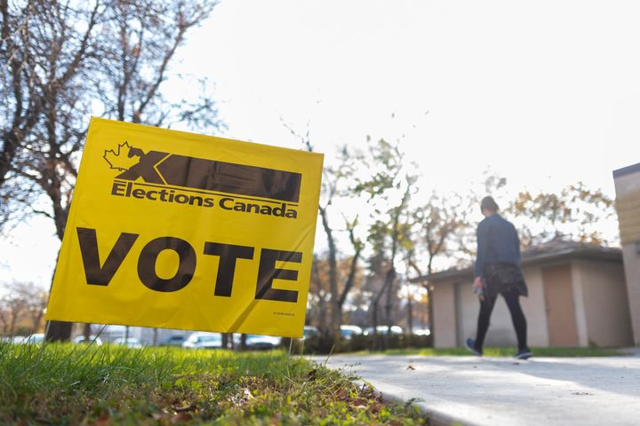 A woman leaves a voting station at Regina Senior Citizens' Centre on election day in Regina on Oct. 21, 2019. 