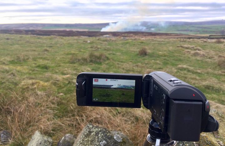 Filming of peat bog burning on the Yorkshire moors