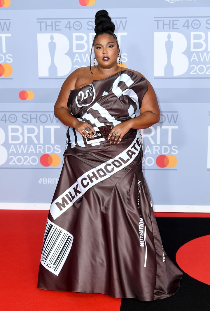 Lizzo arrived at the Brit Awards in a chocolate wrapper 
