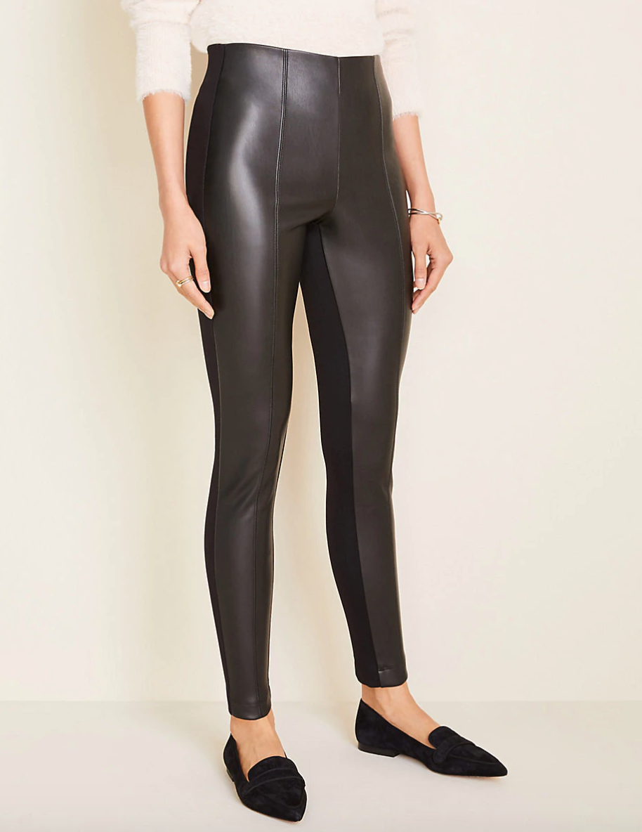 Ann Taylor Petite Faux Leather Leggings, $98, Ann Taylor