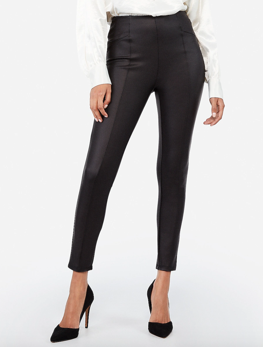 Front Seam Faux Leather Leggings In Black, ONLY