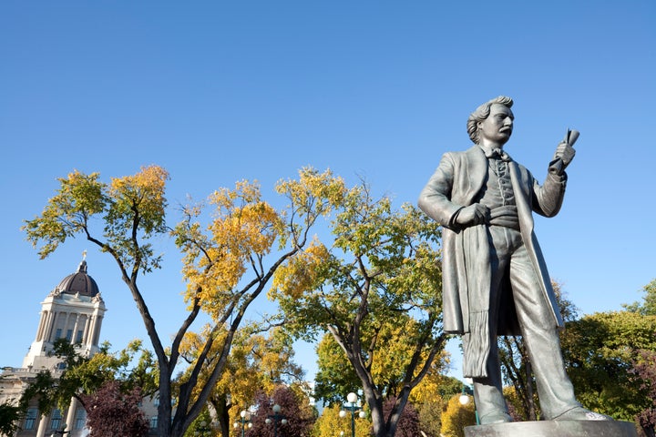 A sculpture of Louis Riel on the grounds of the Manitoba legislature. 