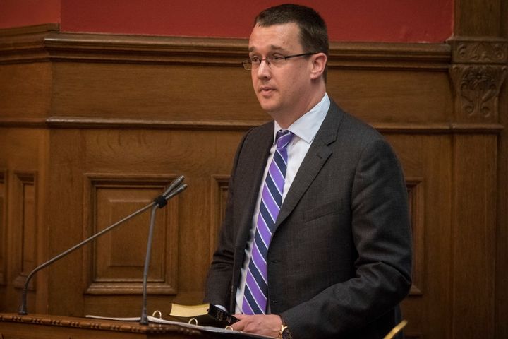 Monte McNaughton is sworn into his role as Ontario Minister of Labour at Queen's Park in Toronto on June 20, 2019.