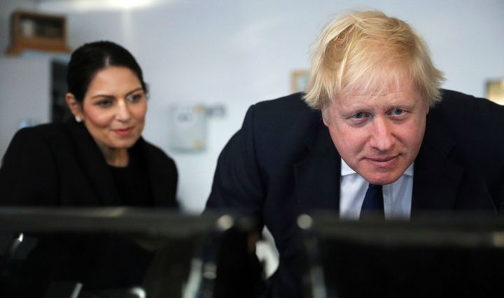 Boris Johnson and Priti Patel visit a security control room in Port of Southampton.
