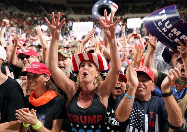 Supporters cheer at President Donald Trump's campaign rally in Phoenix, Feb. 19, 2020.