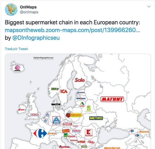 Mapa de supermercados en Europa.