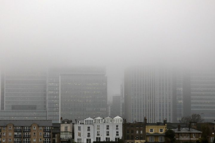 A low fog in Canary Wharf, London