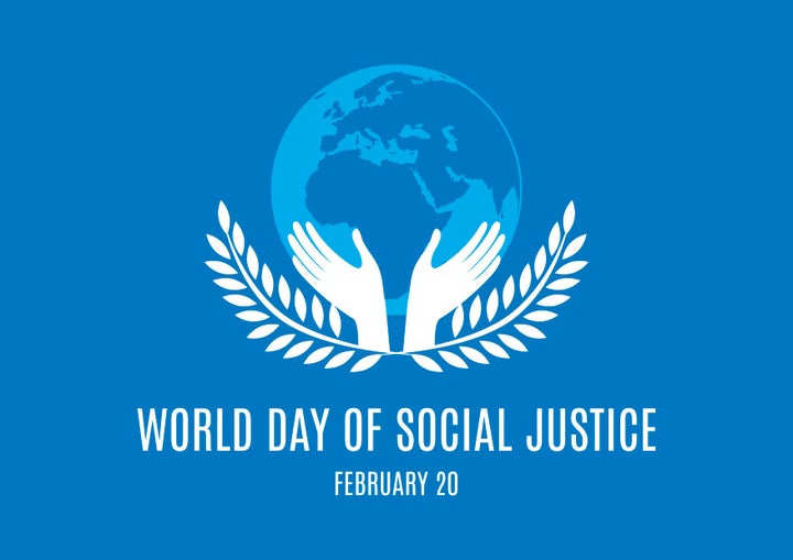 Hands with Earth vector. Silhouette of a hand with a laurel. Day of Social Justice Poster, February 20. Important day