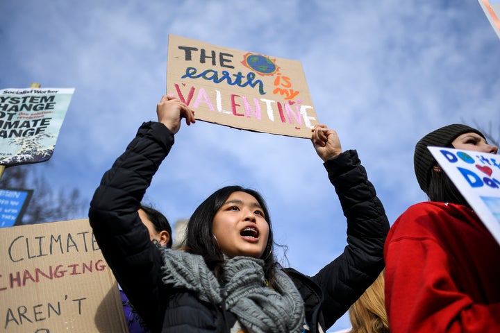 A protest against climate change, in Parliament Square, London, on Feb. 14, 2020.