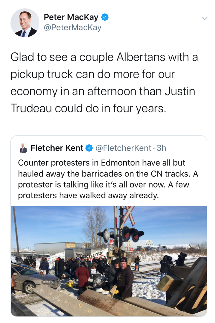 A screengrab of a deleted tweet from Conservative leadership hopeful Peter MacKay posted on Feb. 19, 2020.