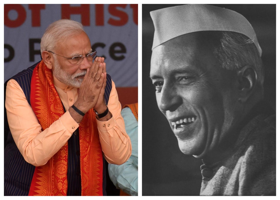 Prime Minister Narendra Modi (left) and former Prime Minister Jawaharlal Nehru