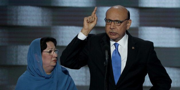 PHILADELPHIA, PA - JULY 28: Khizr Khan, father of deceased Muslim U.S. Soldier Humayun S. M. Khan, delivers remarks on the fourth day of the Democratic National Convention at the Wells Fargo Center, July 28, 2016 in Philadelphia, Pennsylvania. Democratic presidential candidate Hillary Clinton received the number of votes needed to secure the party's nomination. An estimated 50,000 people are expected in Philadelphia, including hundreds of protesters and members of the media. The four-day Democratic National Convention kicked off July 25. (Photo by Alex Wong/Getty Images)