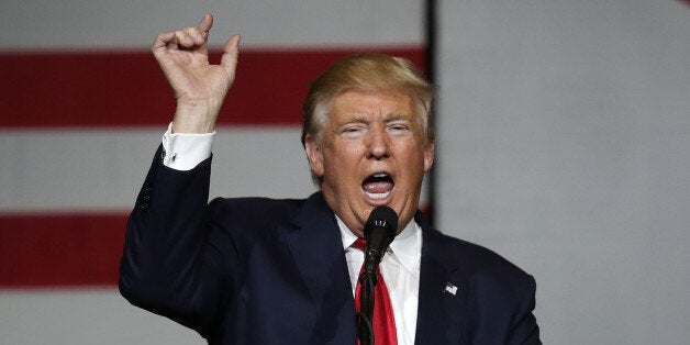 WEST PALM BEACH, FL - OCTOBER 13: Republican presidential candidate Donald Trump speaks during a campaign rally at the South Florida Fair Expo Center on October 13, 2016 in West Palm Beach, Florida. Trump continues to campaign against Democratic presidential candidate Hillary Clinton with less than one month to Election Day. (Photo by Joe Raedle/Getty Images)