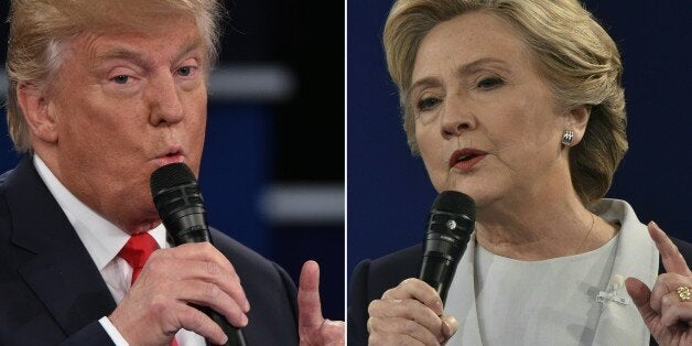 (COMBO) This combination of pictures created on October 09, 2016 shows
Republican presidential candidate Donald Trump and De