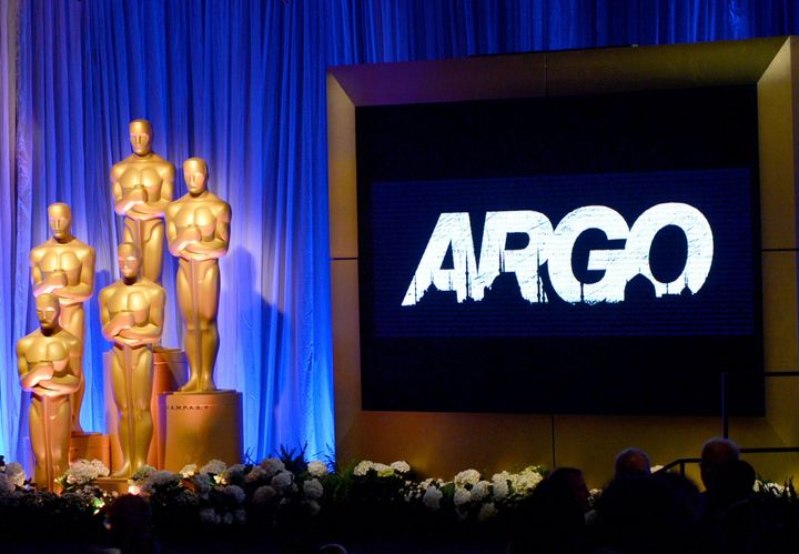 BEVERLY HILLS, CA - FEBRUARY 04: 'Argo' signage and the Oscar statuette are displayed at the 85th Academy Awards Nominations Luncheon at The Beverly Hilton Hotel on February 4, 2013 in Beverly Hills, California. (Photo by Alberto E. Rodriguez/Getty Images)