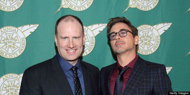 BEVERLY HILLS, CA - FEBRUARY 22: Kevin Feige, President of Marvel Studios and recipient of the Motion Picture Showmanship Award and actor Robert Downey Jr. attend the 50th Annual ICG Publicists Awards which took place at The Beverly Hilton Hotel on February 22, 2013 in Beverly Hills, California. (Photo by Mathew Imaging/WireImage)