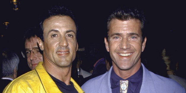 (L-R) Actors Sylvester Stallone and Mel Gibson. (Photo by David Mcgough/DMI/Time Life Pictures/Getty Images)