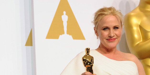 HOLLYWOOD, CA - FEBRUARY 22: Actress Patricia Arquette winner for Best Supporting Actress in 'Boyhood' poses inside the press room of the 87th Annual Academy Awards held at Loews Hollywood Hotel on February 22, 2015 in Hollywood, California. (Photo by Albert L. Ortega/Getty Images)