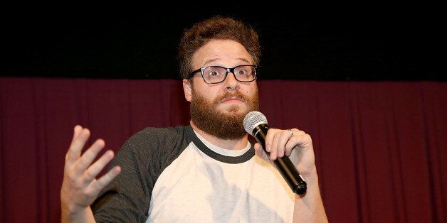 AUSTIN, TX - DECEMBER 14: Seth Rogenspeaks to the audience after a screening of The Interview during Harry Knowles and Ain't It Cool New's Butt-Numb-A-Thon 16 at Alamo Drafthouse on December 14, 2014 in Austin, Texas. (Photo by Gary Miller/Getty Images)