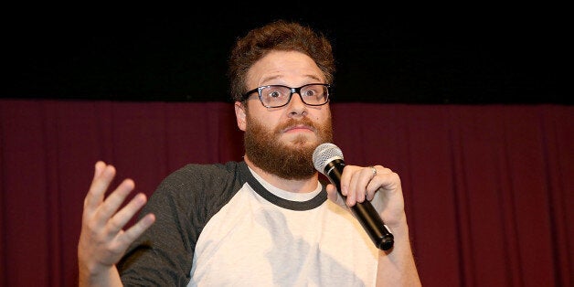 AUSTIN, TX - DECEMBER 14: Seth Rogen speaks to the audience after a screening of The Interview during Harry Knowles and Ain't It Cool New's Butt-Numb-A-Thon 16 at Alamo Drafthouse on December 14, 2014 in Austin, Texas. (Photo by Gary Miller/Getty Images)