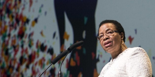 Graca Machel, widow of late South African president and global icon, speaks at a conference on improving maternal, newborn and child health, at the Sandton Convention Center, in Johannesburg, on June 30, 2014. Graca Machel, on June 27 announced she will resume her public life after completing a six-month mourning period for 'best friend.' AFP PHOTO/MUJAHID SAFODIEN (Photo credit should read MUJAHID SAFODIEN/AFP/Getty Images)