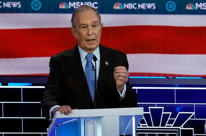 Former New York City Mayor Mike Bloomberg speaks at the ninth Democratic presidential debate at the Paris Theater in Las Vegas, Nevada on Feb. 19.