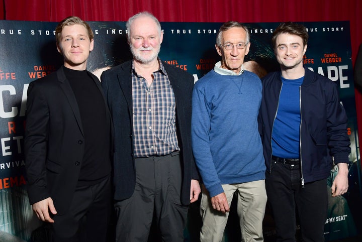 From left to right, Daniel Webber, Stephen Lee, Tim Jenkin and Daniel Radcliffe at a screening for the film "Escape From Pretoria" in London.