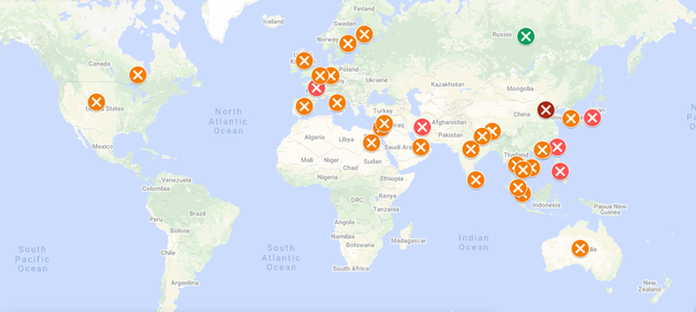 La carte des pays impactés par le