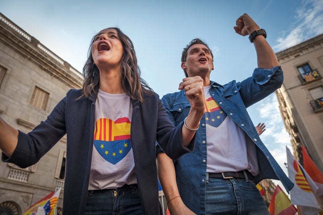 Arrimadas y Rivera en un acto en la plaza de Sant Jaume