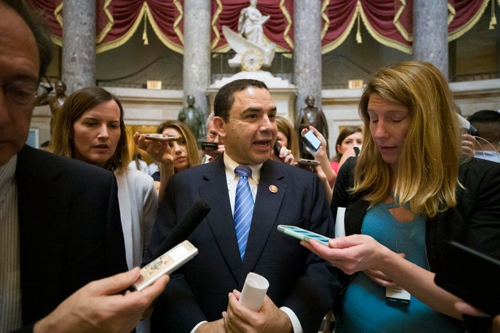 Rep. Henry Cuellar, D-Texas, talks with reporters after a meeting with House Speaker Nancy Pelosi of Calif., on Capitol Hill, Thursday, June 27, 2019, in Washington.
