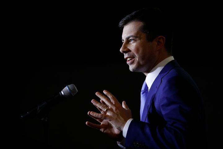 Former South Bend, Indiana, Mayor Pete Buttigieg speaks at a caucus night event, Feb. 22, 2020, in Las Vegas.