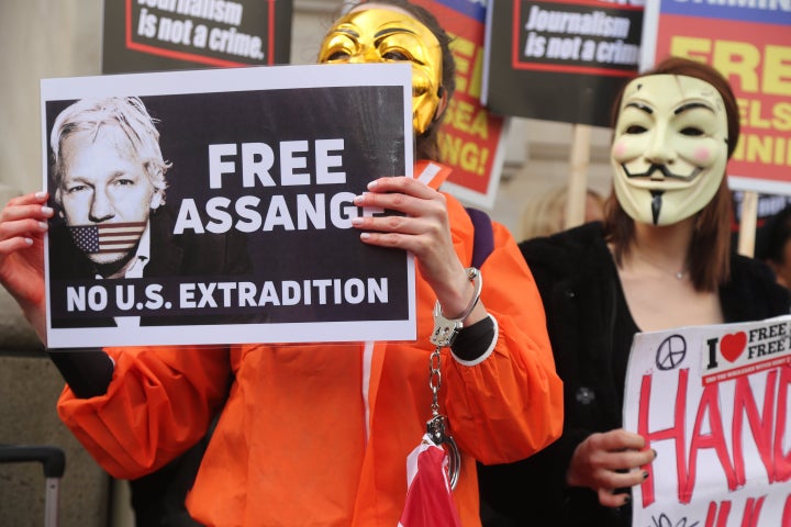 LONDON, ENGLAND - FEBRUARY 22: Supporters of Julian Assange stage a demonstration on February 22, 2020 in London, United Kingdom. 