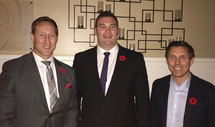 Conservative leadership hopeful Peter MacKay, left, his campaign manager Alex Nuttall, centre, and former Ontario Progressive Conservative leader Patrick Brown are pictured at a 2018 event.