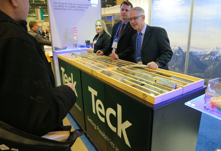 Representatives of Teck Resources show core samples during the Prospectors and Developers Association of Canada (PDAC) annual convention in Torontoon March 4, 2019. 