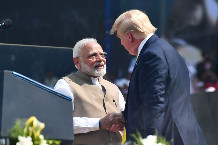 US President Donald Trump with Prime Minister Narendra Modi during 'Namaste Trump' event in Ahmedabad, on February 24, 2020.