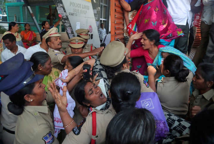 Indian police in Hyderabad detained members of Centre of Indian Trade Unions who demonstrated against Trump's visit to India.