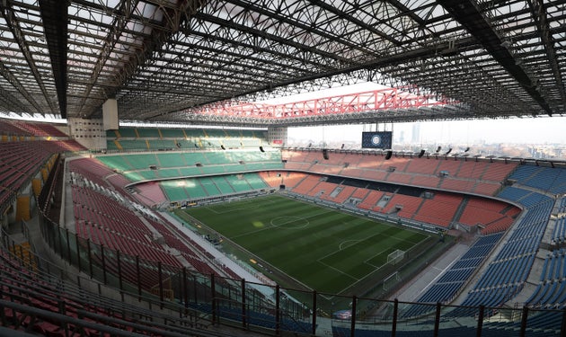 MILAN, ITALY - JANUARY 13: General view of the San Siro Stadium empty (the fans of Internazionale are disqualificatio for racist shouts) prior to the Coppa Italia match between FC Internazionale v Benevento Calcio at Stadio Giuseppe Meazza on January 13, 2019 in Milan, Italy. (Photo by Emilio Andreoli/Getty Images)