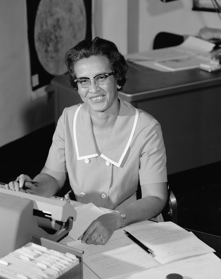 NASA space scientist and mathematician Katherine Johnson poses for a portrait at the Langley Research Center — then cal