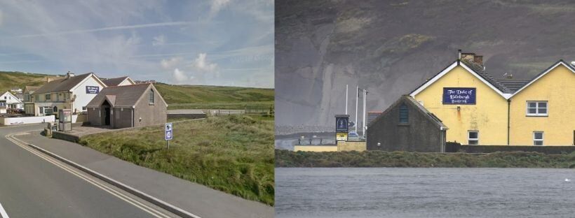 The Duke of Edinburgh Family Inn in Newgale, Pembrokeshire. The picture on the right was taken on February 15, 2020