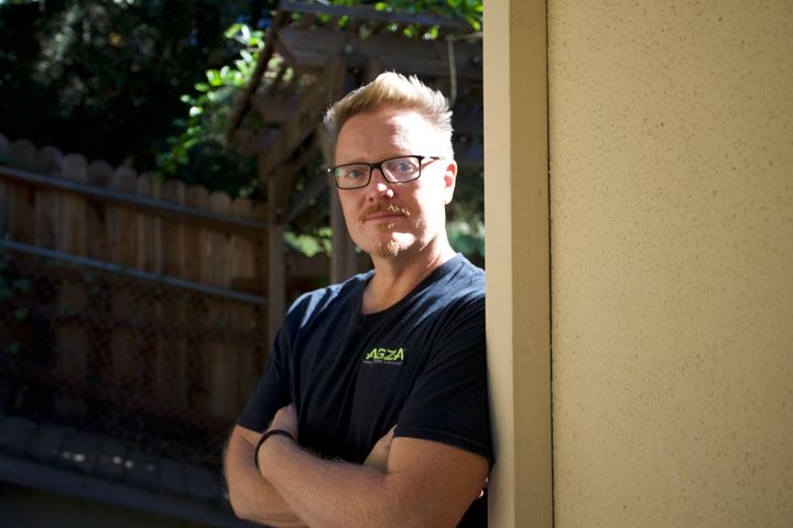 Luke Massman-Johnson outside his Los Angeles home. Massman-Johnson gave up his career and radically changed his lifestyle because of anxiety over climate change.