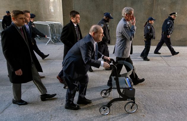 Harvey Weinstein arrives at the courthouse during jury deliberations in his rape trial on Monday